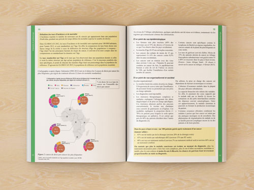 Photographie des schémas et infographies du livre sur les cancers en Afrique francophone
